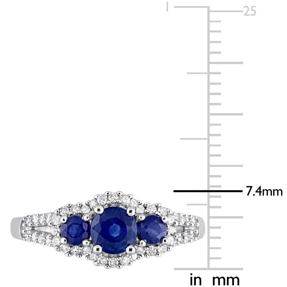 Miadora Signature Collection 10k White Gold Sapphire and 1/4ct TDW Diamond 3-Stone Halo Engagement R - Blue sold by Zulily product image thumbnail 3