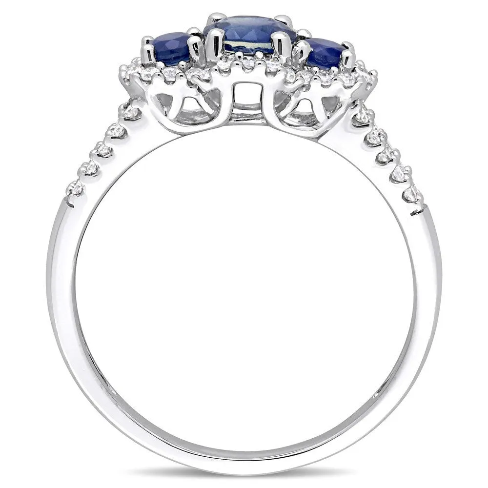 Miadora Signature Collection 10k White Gold Sapphire and 1/4ct TDW Diamond 3-Stone Halo Engagement R - Blue sold by Zulily product image thumbnail 5