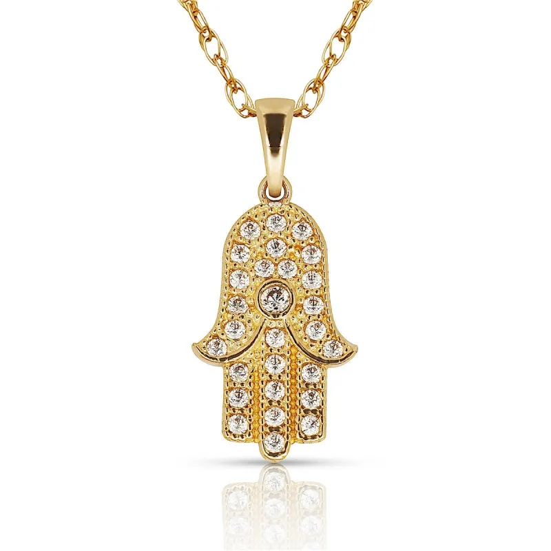 Curata 14K Gold 18" Cubic Zirconia Small Hamsa Hand of God Pendant Necklace sold by Zulily