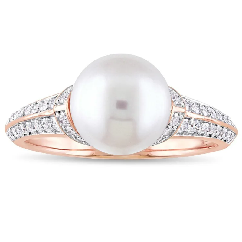 Miadora Signature Collection 10k Rose Gold Cultured Freshwater Pearl and 1/3ct TDW Diamond Ring (9-9 - White sold by Zulily