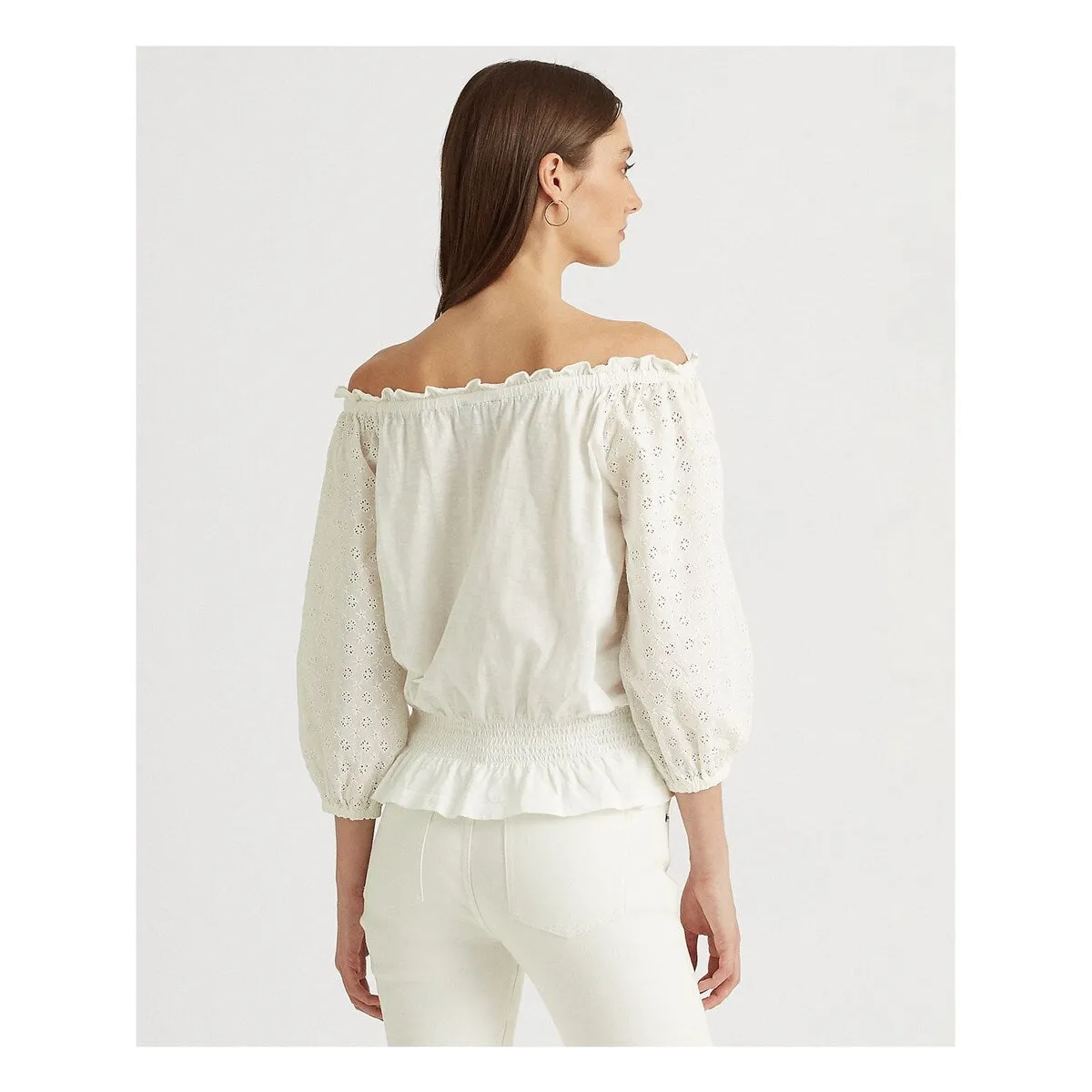Ralph Lauren Women's Off The Shoulder Jersey Eyelet Top White Size X-Large sold by Zulily product image thumbnail 2