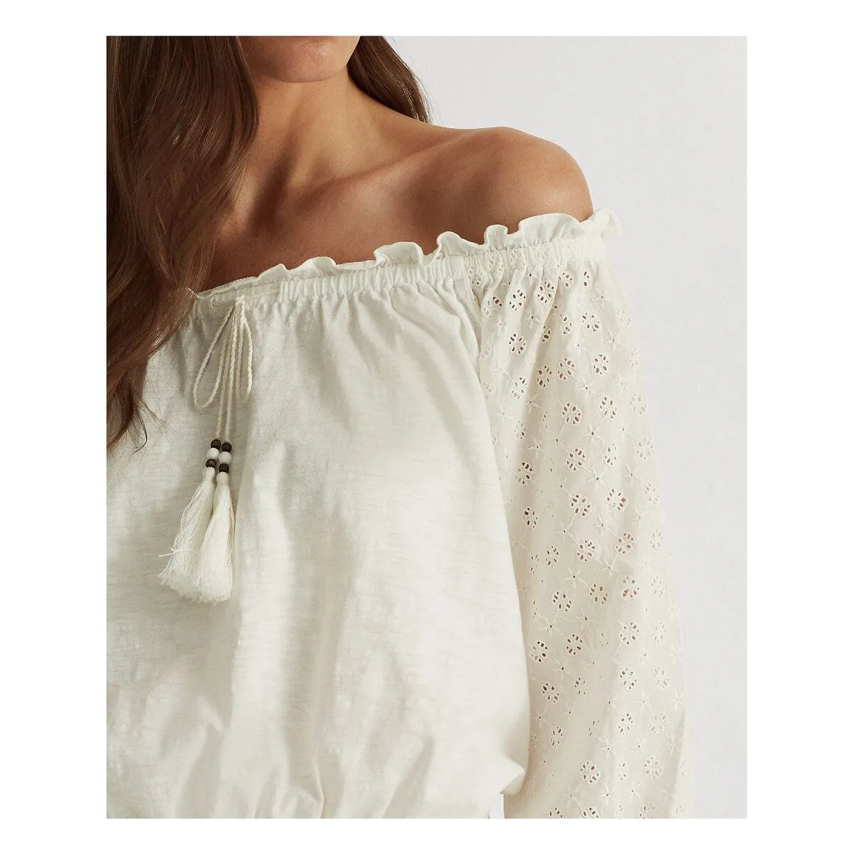 Ralph Lauren Women's Off The Shoulder Jersey Eyelet Top White Size X-Large sold by Zulily product image thumbnail 3