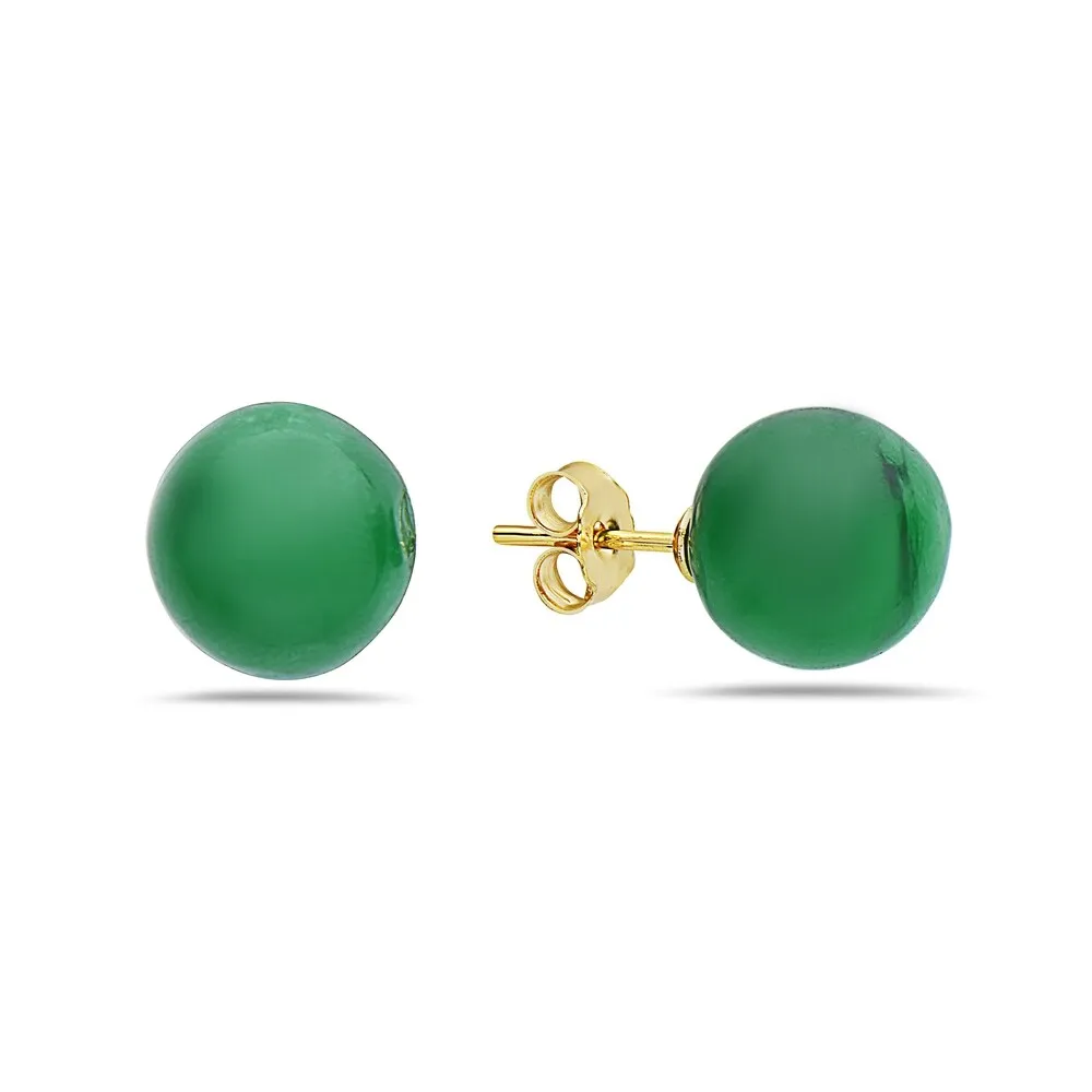 Vera & Co. Sterling Silver Round 10 mm Green Jade Stud Earring Gold Plate sold by Zulily