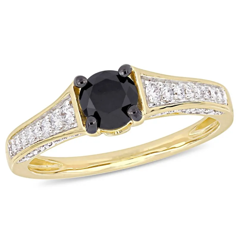 Miadora 14k Yellow Gold with Black Rhodium 1ct TDW Black and White Diamond Engagement Ring sold by Zulily