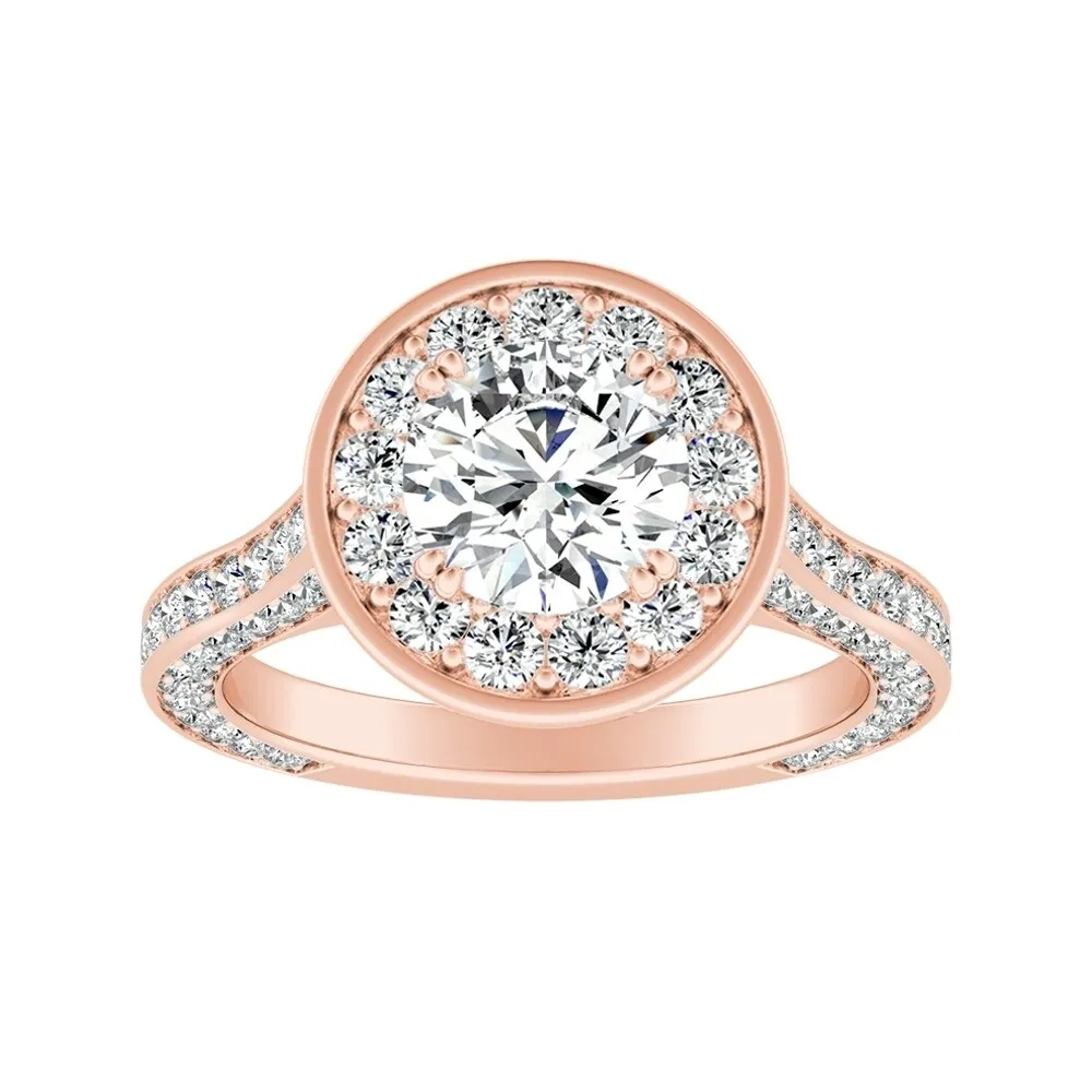 Auriya Round 1 1/2ct Moissanite and 1 1/4ctw Diamond Halo Engagement Ring 14K Gold sold by Zulily product image thumbnail 3