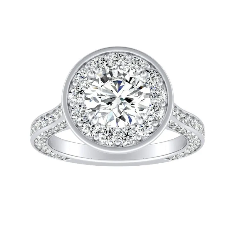 Auriya Round 1 1/2ct Moissanite and 1 1/4ctw Diamond Halo Engagement Ring 14K Gold sold by Zulily