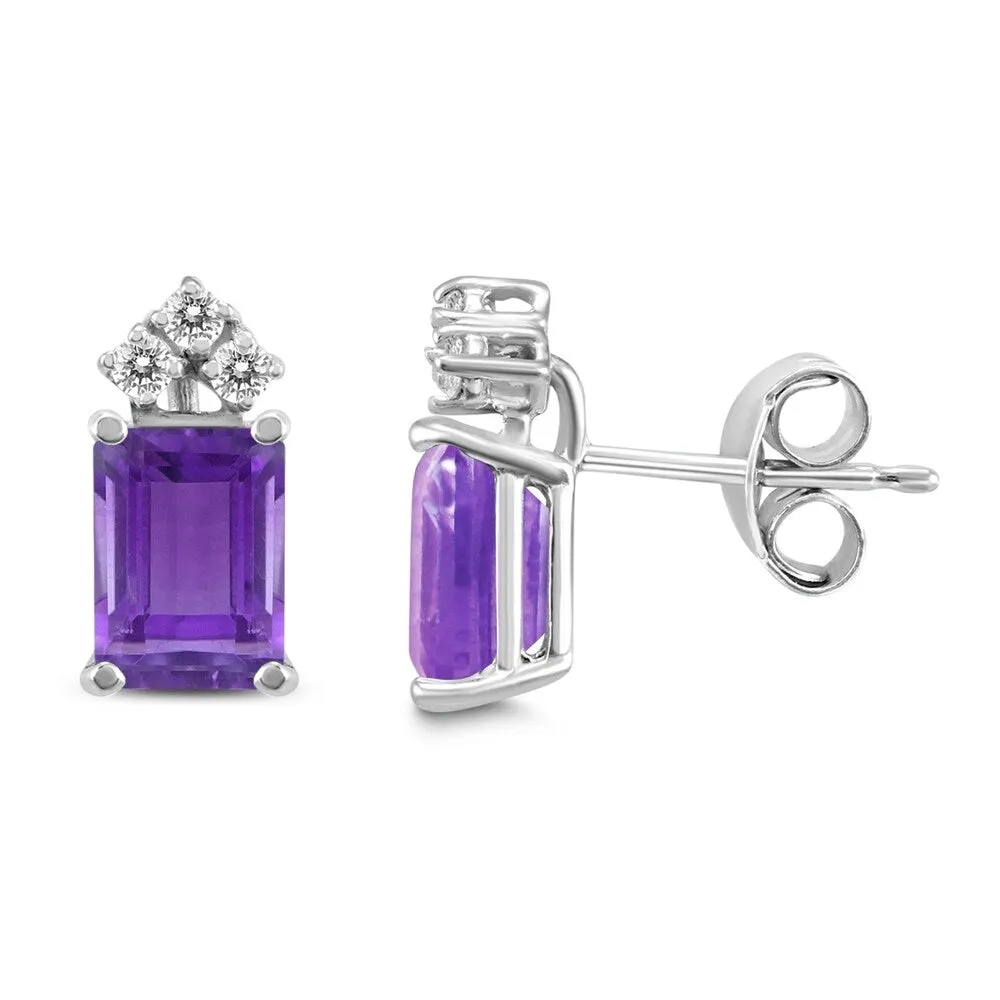 14K White Gold 8x6MM Emerald Shaped Amethyst and Diamond Earrings sold by Zulily product image thumbnail 2