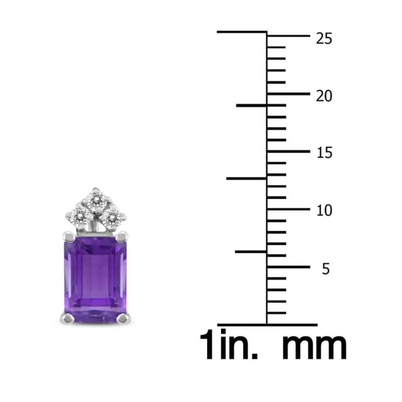 14K White Gold 8x6MM Emerald Shaped Amethyst and Diamond Earrings sold by Zulily
