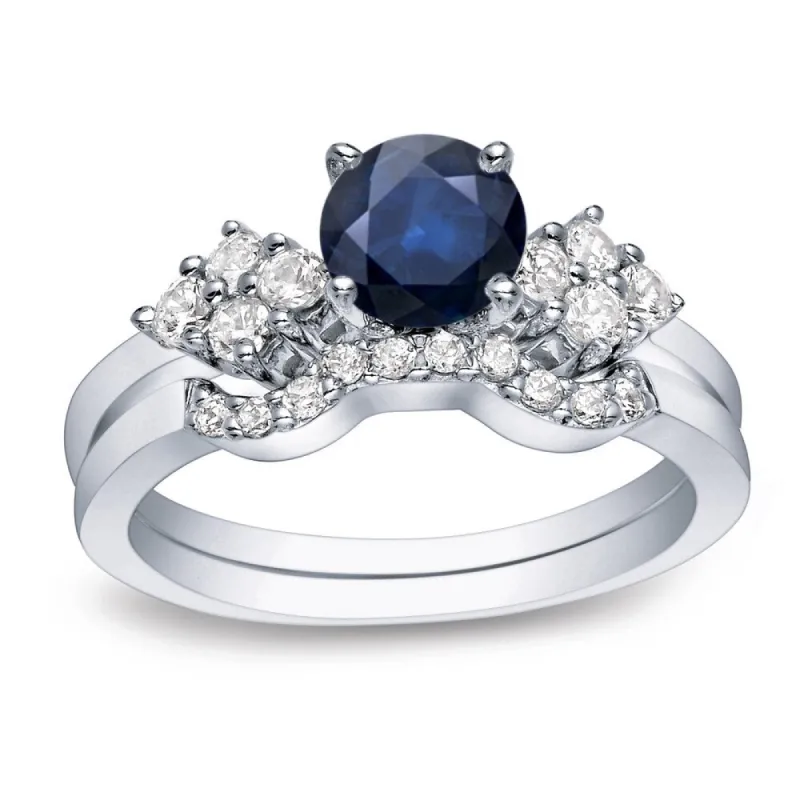 Auriya 14k Gold 3/5ct Round Blue Sapphire and 1/2ctw Diamond Engagement Ring Set sold by Zulily