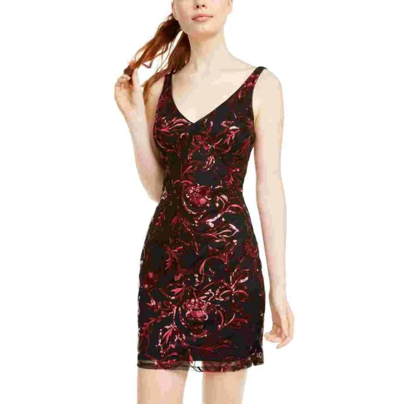 Sequin Hearts Women's Sequined Printed Sleeveless V Neck Short Body Con Cocktail Dress Red Size 15 sold by Zulily