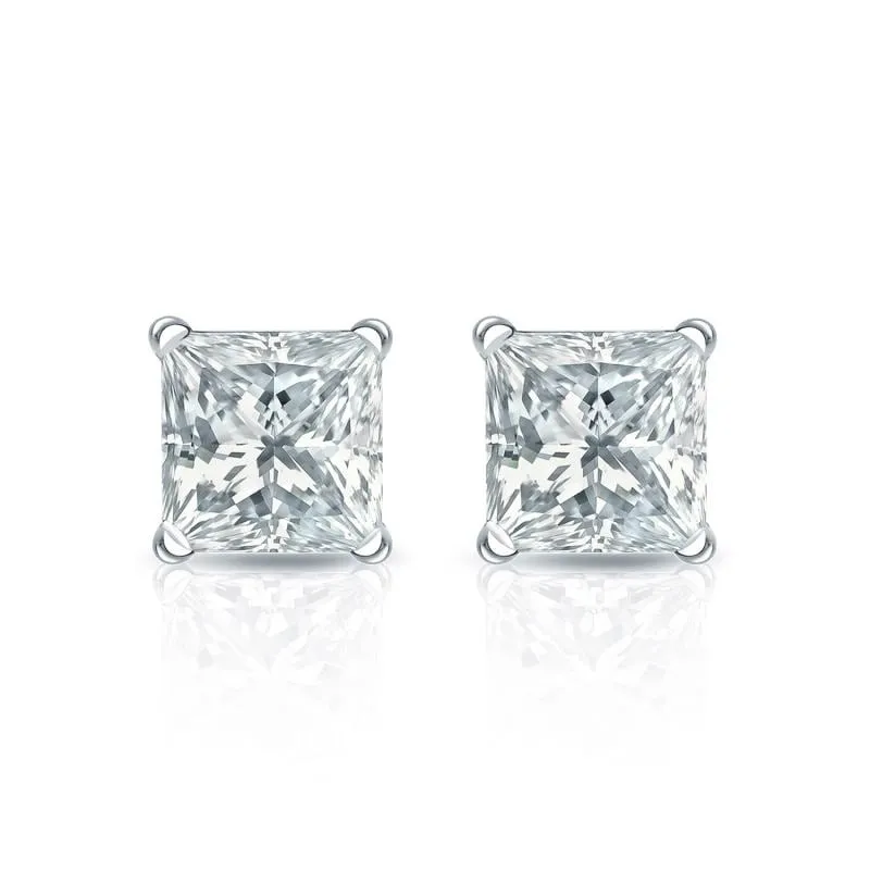 Auriya Plat Gold Lab Grown 0.75 carat TDW Princess Diamond Stud Earrings 4-Prong Martini Screw-back sold by Zulily product image thumbnail 2