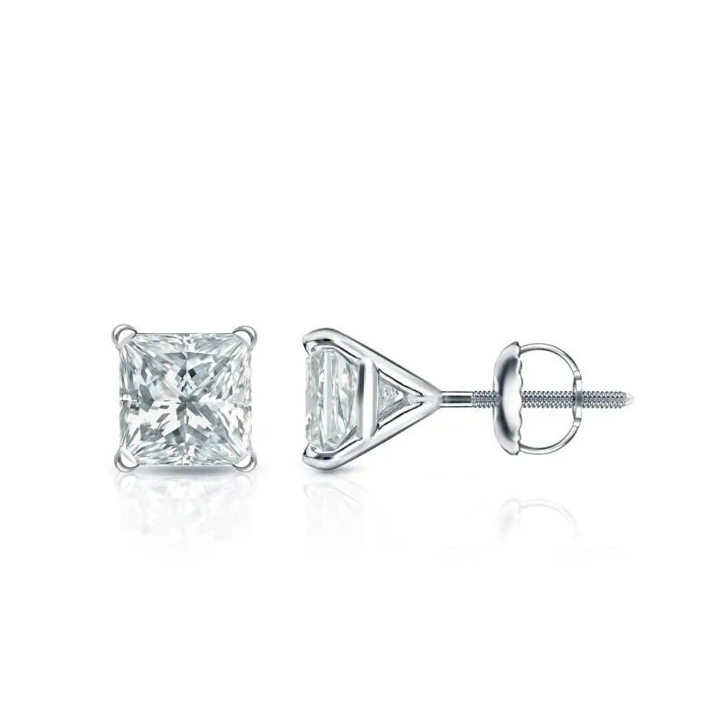Auriya Plat Gold Lab Grown 0.75 carat TDW Princess Diamond Stud Earrings 4-Prong Martini Screw-back sold by Zulily product image thumbnail 5