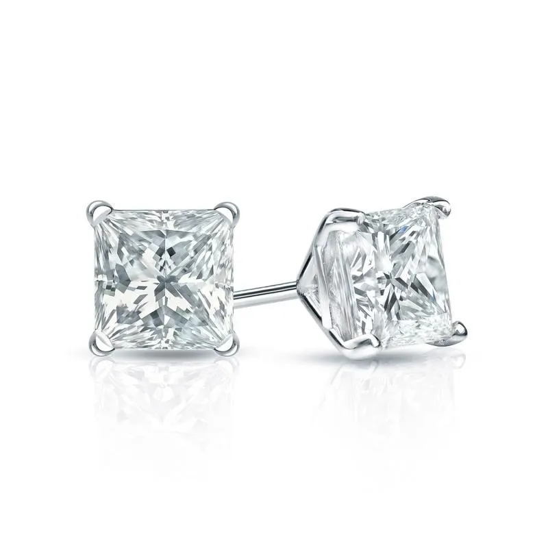 Auriya Plat Gold Lab Grown 0.75 carat TDW Princess Diamond Stud Earrings 4-Prong Martini Screw-back sold by Zulily