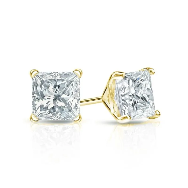 Auriya Plat Gold Lab Grown 0.75 carat TDW Princess Diamond Stud Earrings 4-Prong Martini Screw-back sold by Zulily product image thumbnail 3