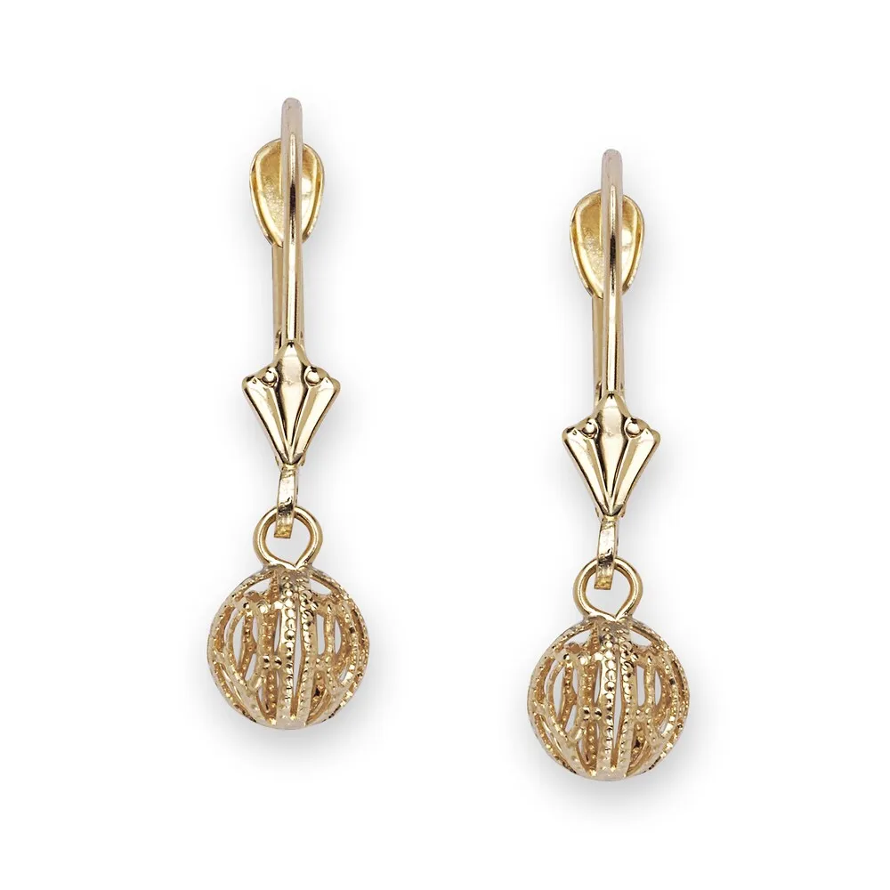 Curata 14k Yellow Gold Small 6x23mm Ornate Ball Lever Back Earrings sold by Zulily