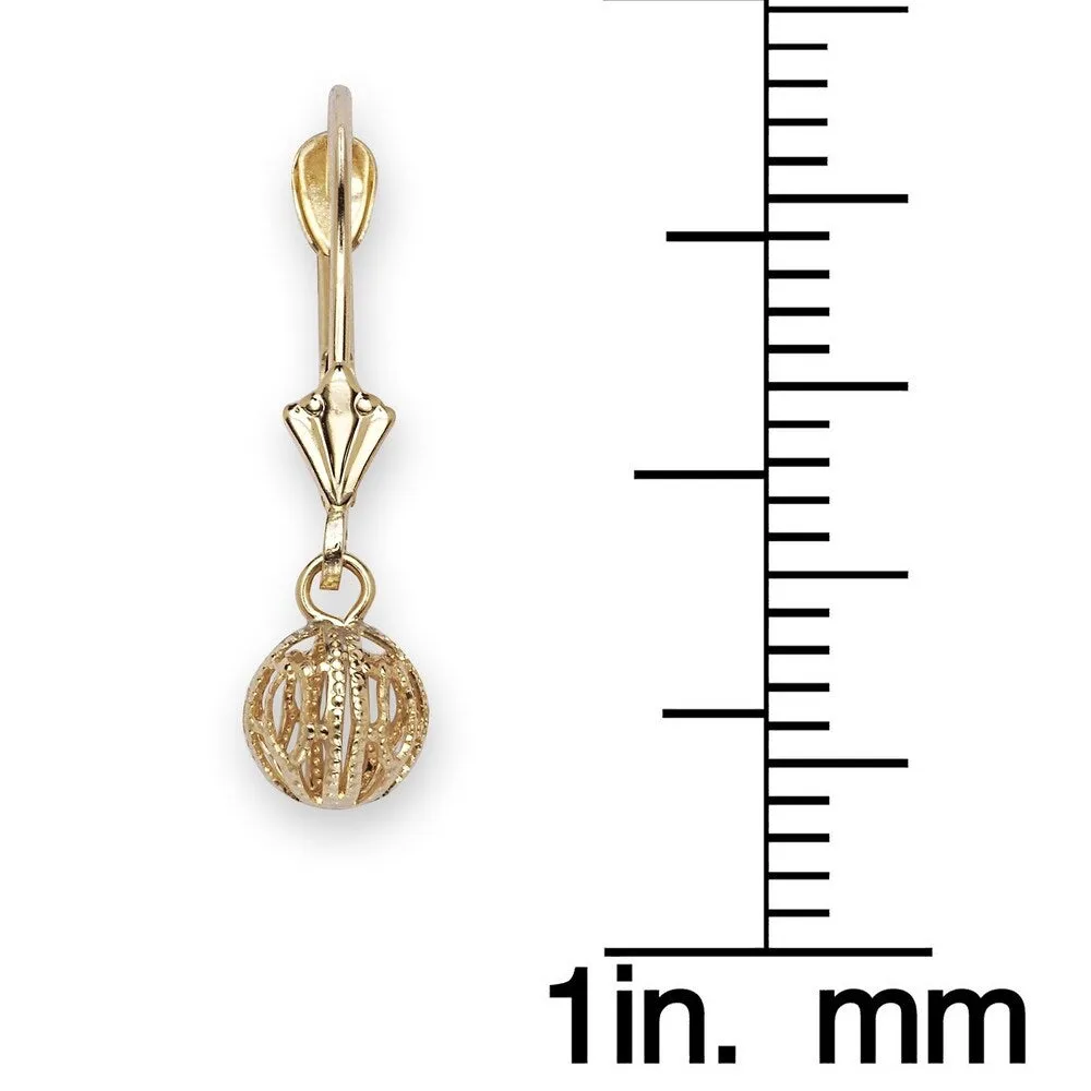 Curata 14k Yellow Gold Small 6x23mm Ornate Ball Lever Back Earrings sold by Zulily product image thumbnail 2