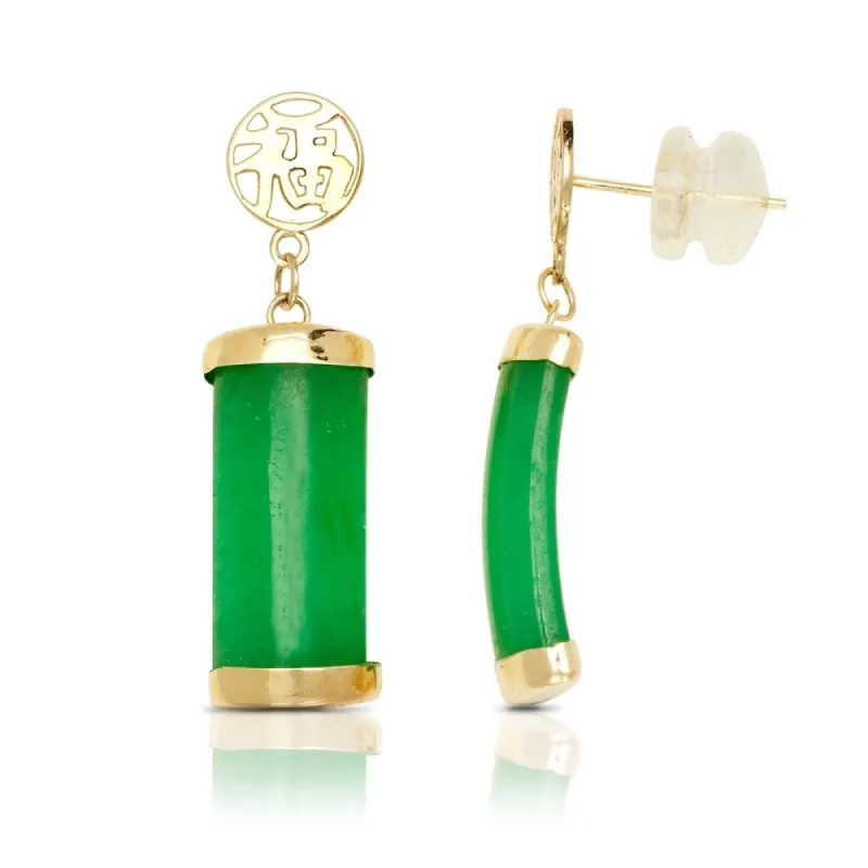 14k Yellow Gold Green Jade Segment Drop Earrings (7mm x 28mm) sold by Zulily