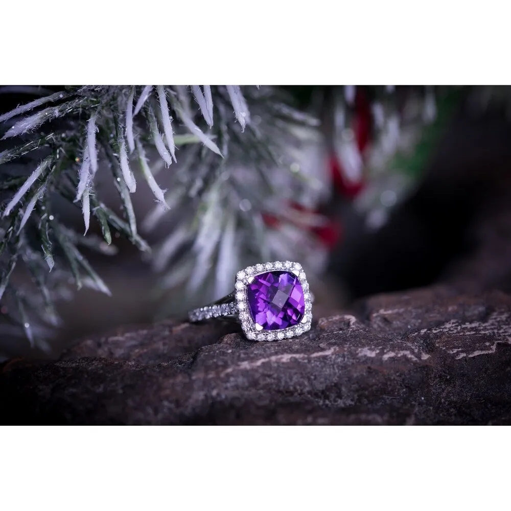 Auriya 3/4ct Cushion-cut Purple Amethyst and Halo Diamond Engagement Ring 1/2cttw 14k Gold sold by Zulily product image thumbnail 2