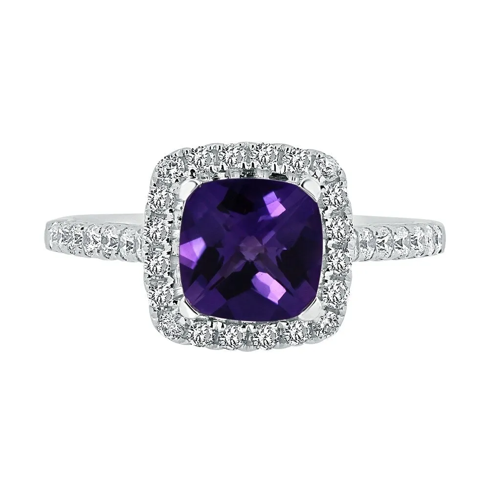 Auriya 3/4ct Cushion-cut Purple Amethyst and Halo Diamond Engagement Ring 1/2cttw 14k Gold sold by Zulily product image thumbnail 3