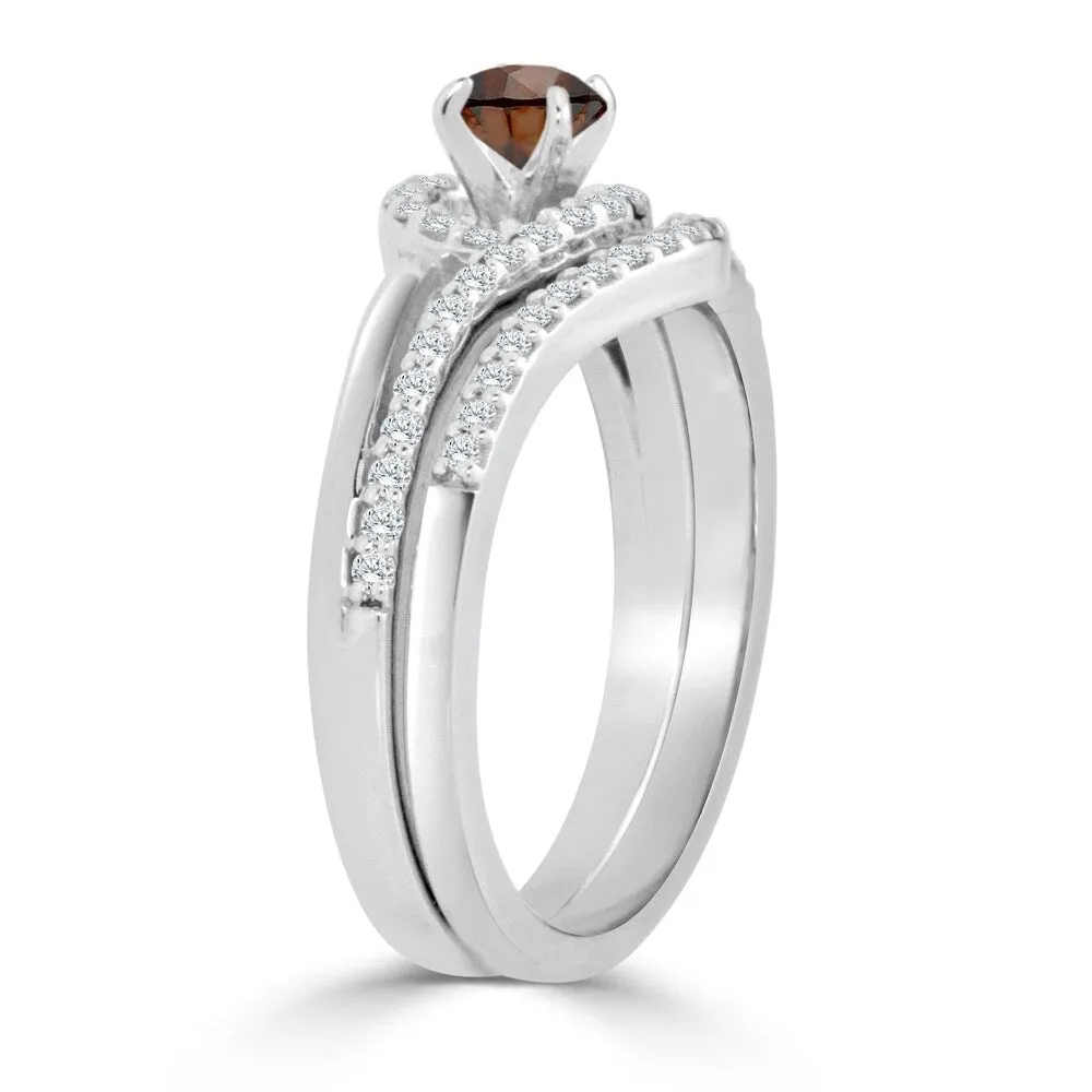 14k Gold Round 1/2ct TDW Brown Diamond Halo Swirl Engagement Ring Set by Auriya sold by Zulily product image thumbnail 2