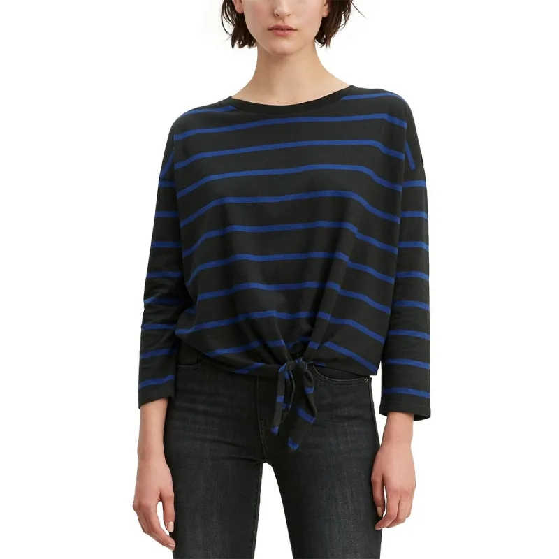 Levi's Women's Greta Striped Tie-Hem Cotton Top Black Size Medium made by Levi's