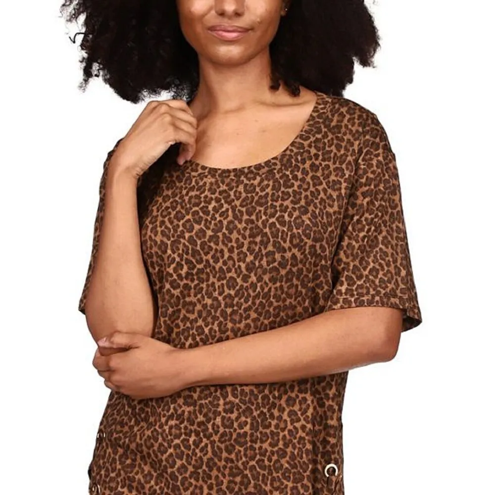 Michael Kors Women's Cheetah Print Lace Up Tunic Brown Size X-Small sold by Zulily product image thumbnail 2