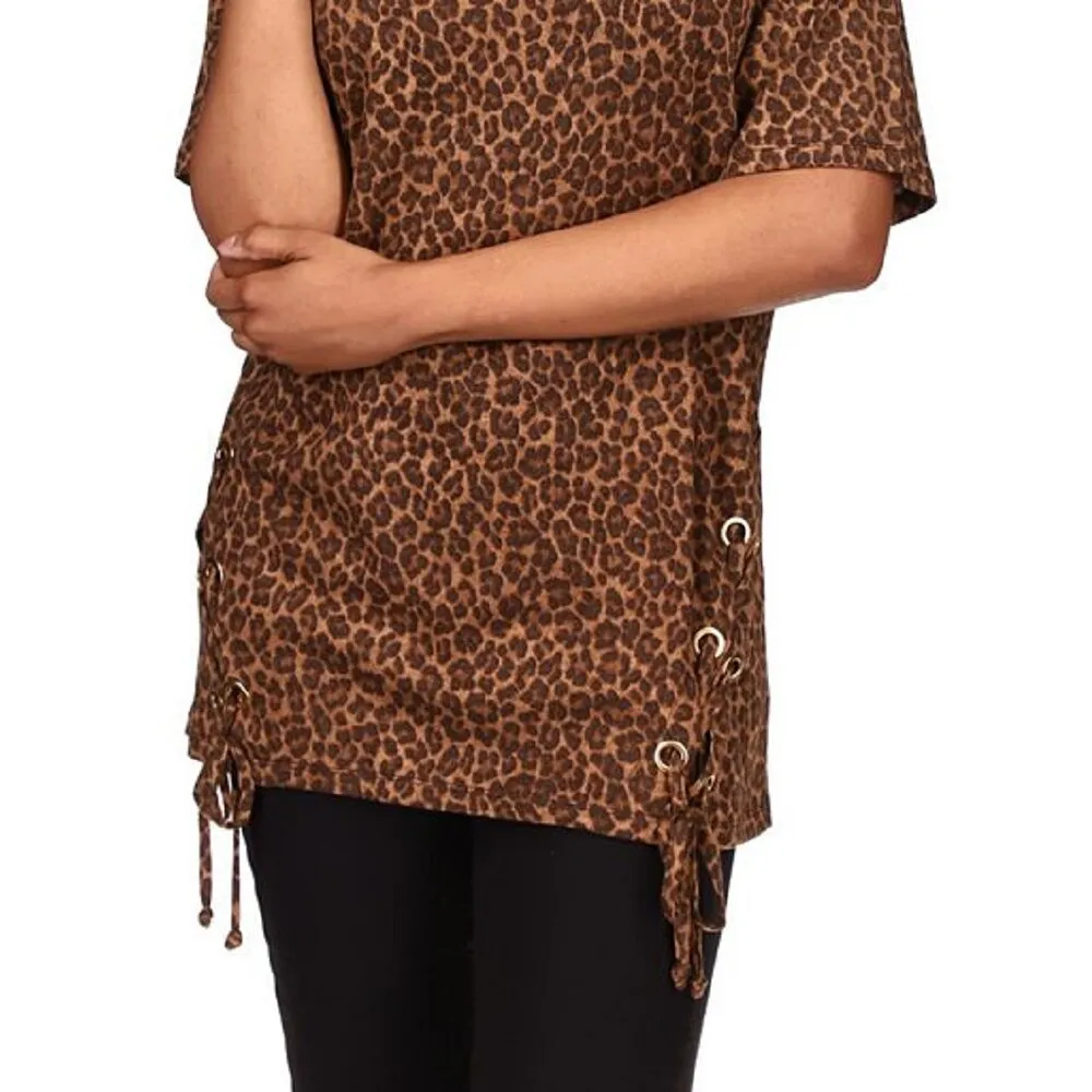 Michael Kors Women's Cheetah Print Lace Up Tunic Brown Size X-Small sold by Zulily product image thumbnail 3