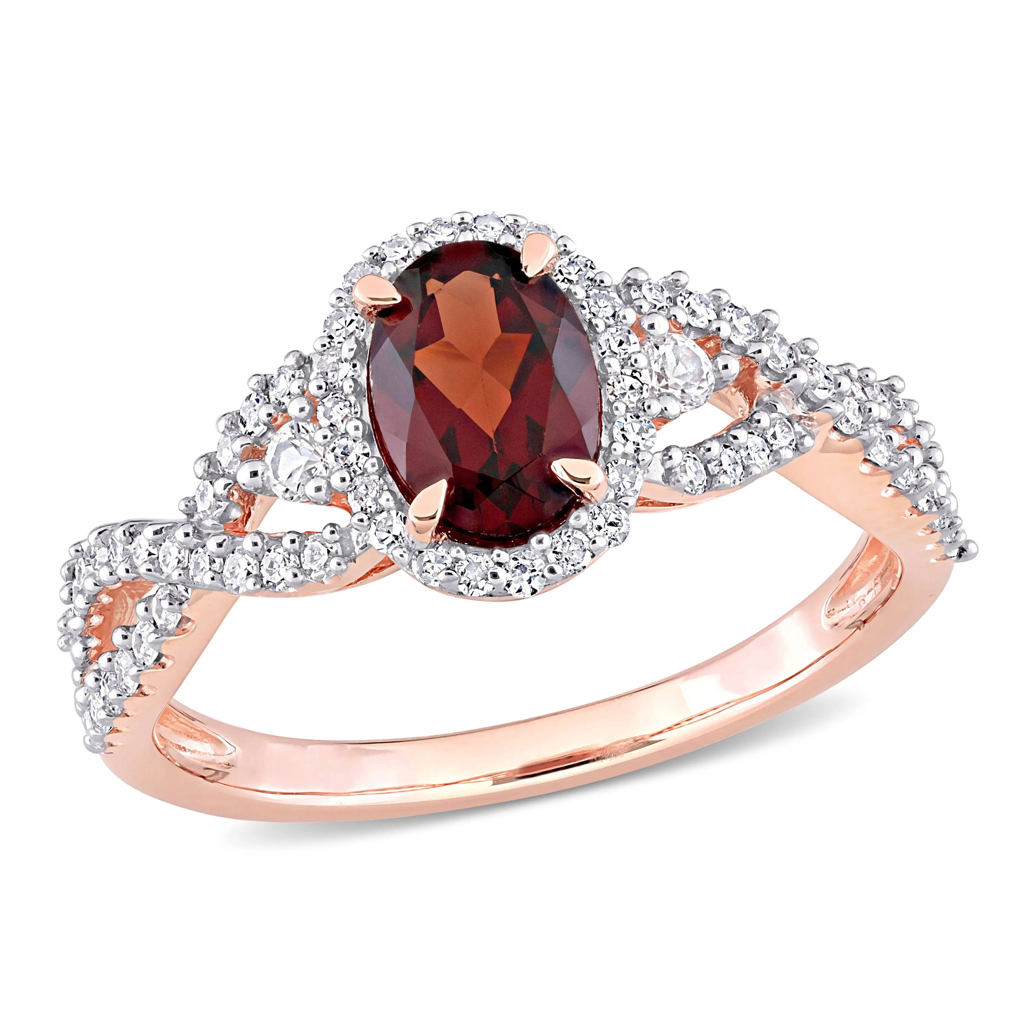 Miadora 1ct TGW Garnet White Sapphire and 1/3ct TW Diamond Halo Ring in 10k Rose Gold sold by Zulily