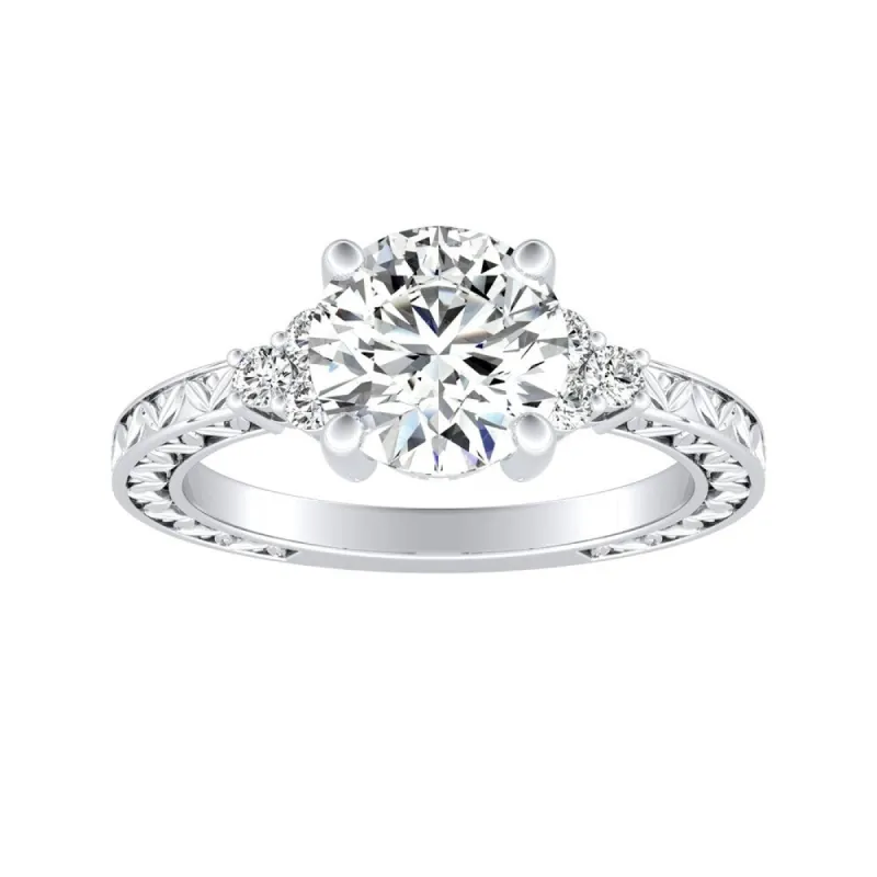 Auriya 14k Gold 2 1/2ct Vintage Inspired Round Moissanite and Diamond Engagement Ring sold by Zulily