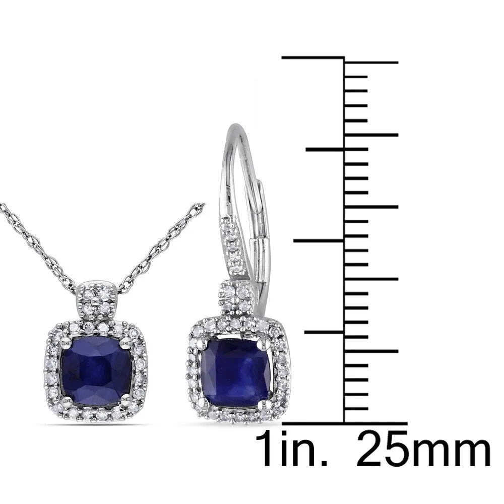 Miadora Signature Collection 10k White Gold Diffused Sapphire 1/3ct TDW Diamond Leverback Earrings and Necklace Set (G-H,I1-I2) sold by Zulily product image thumbnail 3