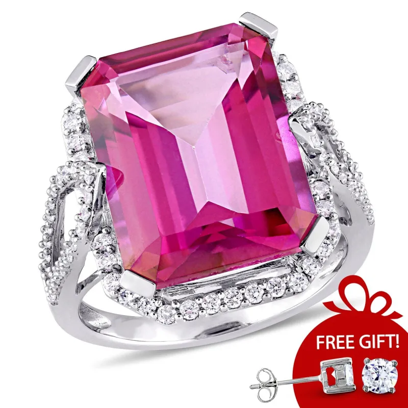 Miadora Signature Collection 14k White Gold Pink Topaz and 1/2ct TDW Diamond Octagon Cocktail Ring (G-H, SI1-SI2) sold by Zulily