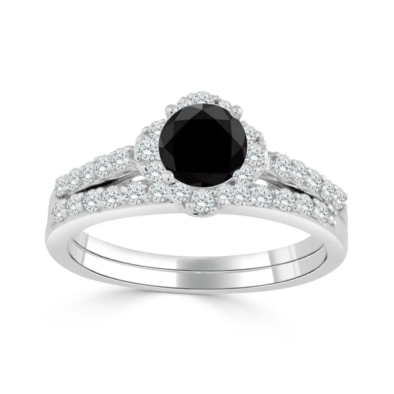 Auriya 1ctw Petite Halo Black Diamond Engagement Ring Set 14k Gold sold by Zulily