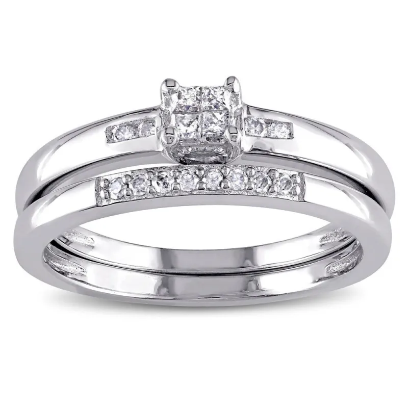 Miadora Sterling Silver 1/6ct TDW Princess-cut Diamond Bridal Ring Set - White sold by Zulily