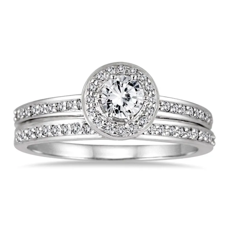 Marquee Jewels 10k White Gold 1/2ct TDW Diamond Halo Bridal Set sold by Zulily