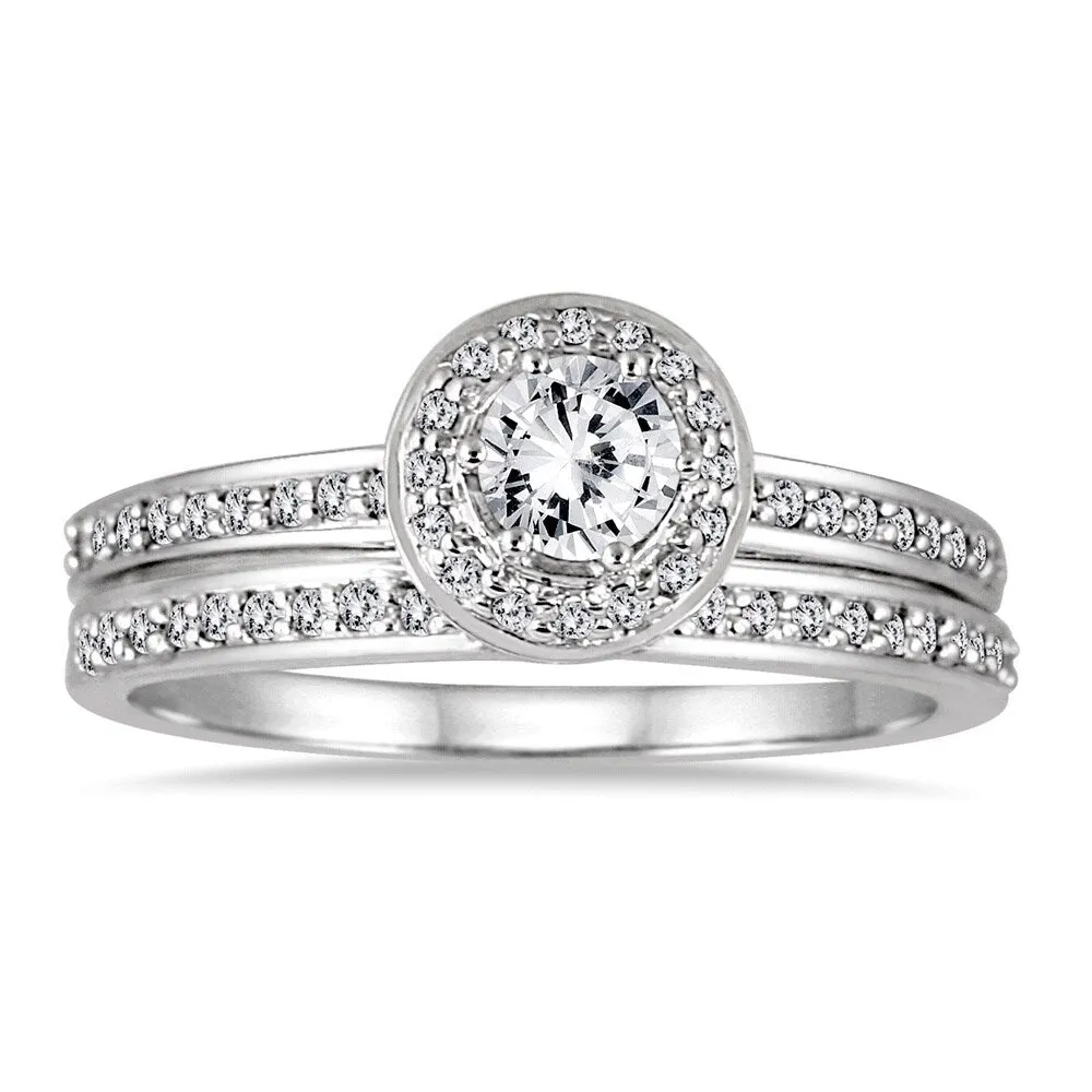 Marquee Jewels 10k White Gold 1/2ct TDW Diamond Halo Bridal Set sold by Zulily
