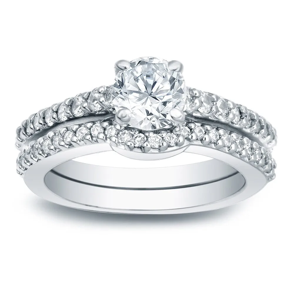Auriya Platinum 1 carat TW Round Diamond Engagement Ring Set sold by Zulily