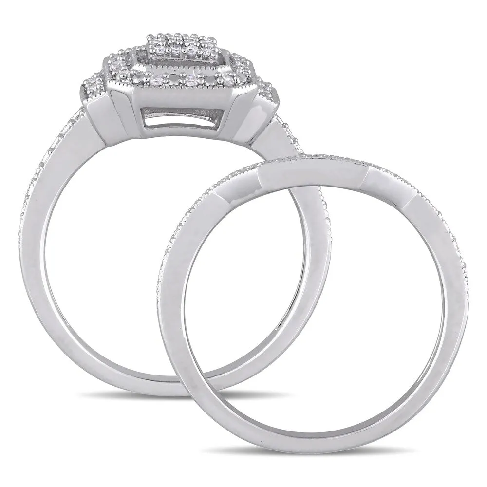 Miadora Sterling Silver 1/4ct TDW Diamond Cluster Square Halo Bridal Ring Set sold by Zulily product image thumbnail 3