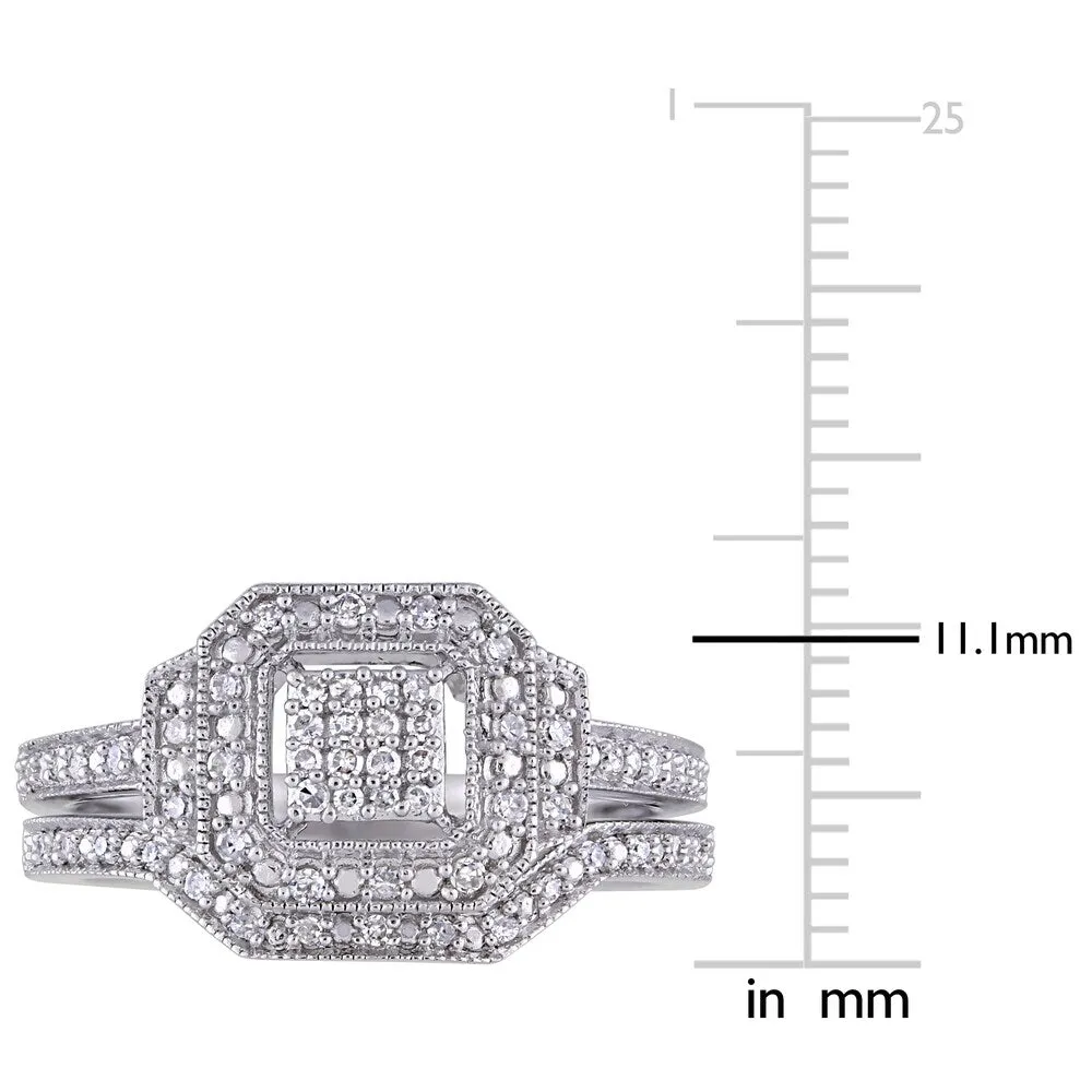 Miadora Sterling Silver 1/4ct TDW Diamond Cluster Square Halo Bridal Ring Set sold by Zulily product image thumbnail 4