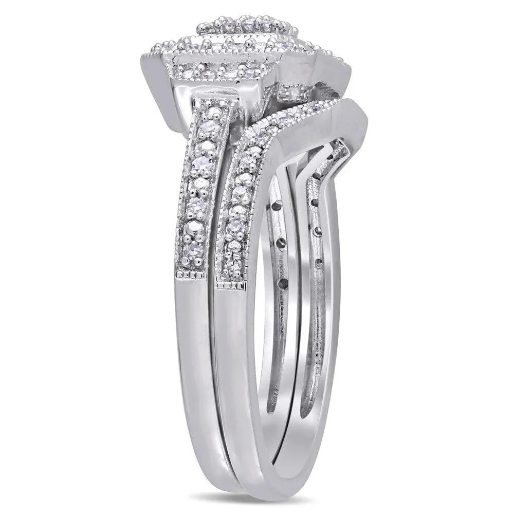 Miadora Sterling Silver 1/4ct TDW Diamond Cluster Square Halo Bridal Ring Set sold by Zulily product image thumbnail 2