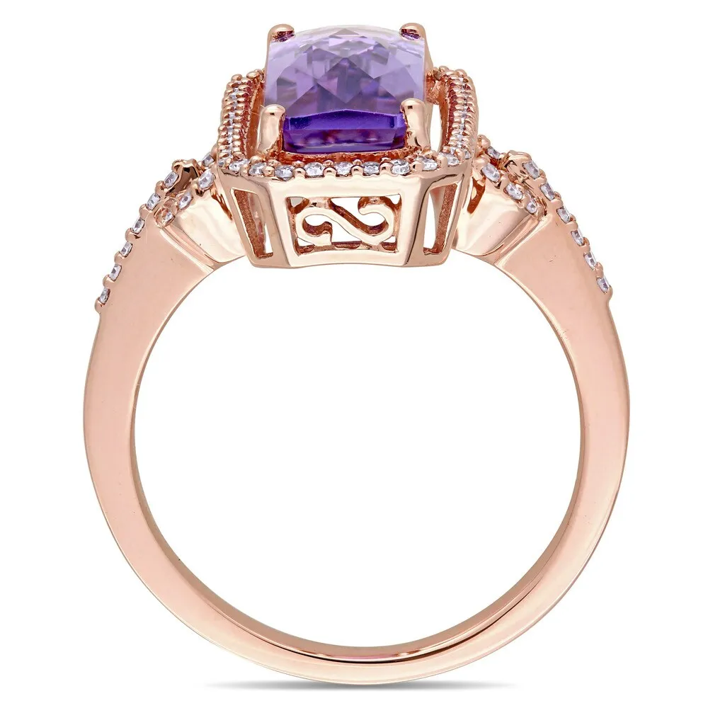 Miadora Signature Collection 14k Rose Gold Emerald-Cut Amethyst and 1/4ct TDW Diamond Halo Cocktail - Purple sold by Zulily product image thumbnail 5