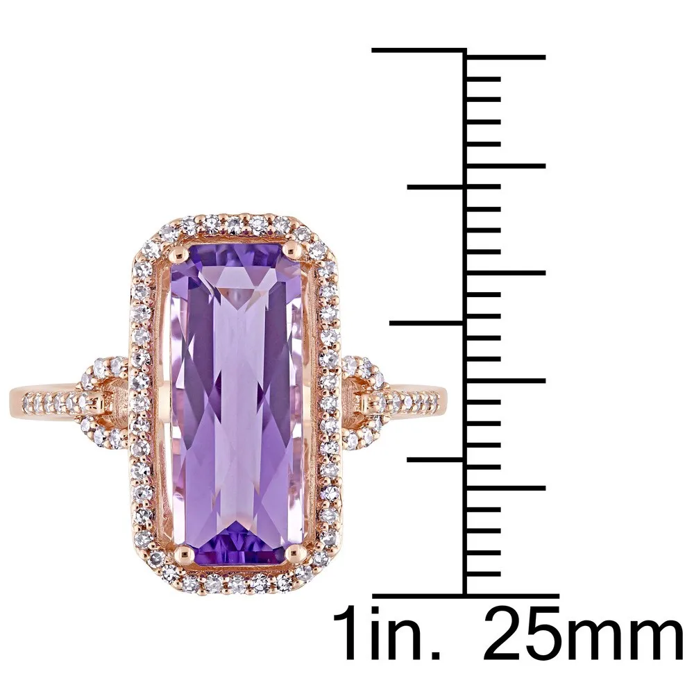Miadora Signature Collection 14k Rose Gold Emerald-Cut Amethyst and 1/4ct TDW Diamond Halo Cocktail - Purple sold by Zulily product image thumbnail 3