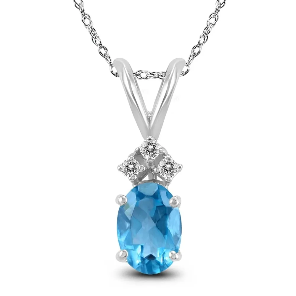 14K White Gold 8x6MM Oval Blue Topaz and Diamond Pendant sold by Zulily
