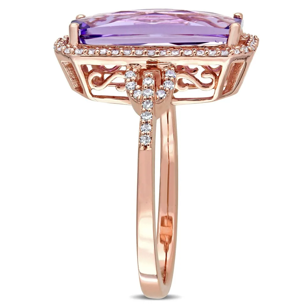 Miadora Signature Collection 14k Rose Gold Emerald-Cut Amethyst and 1/4ct TDW Diamond Halo Cocktail - Purple sold by Zulily product image thumbnail 2