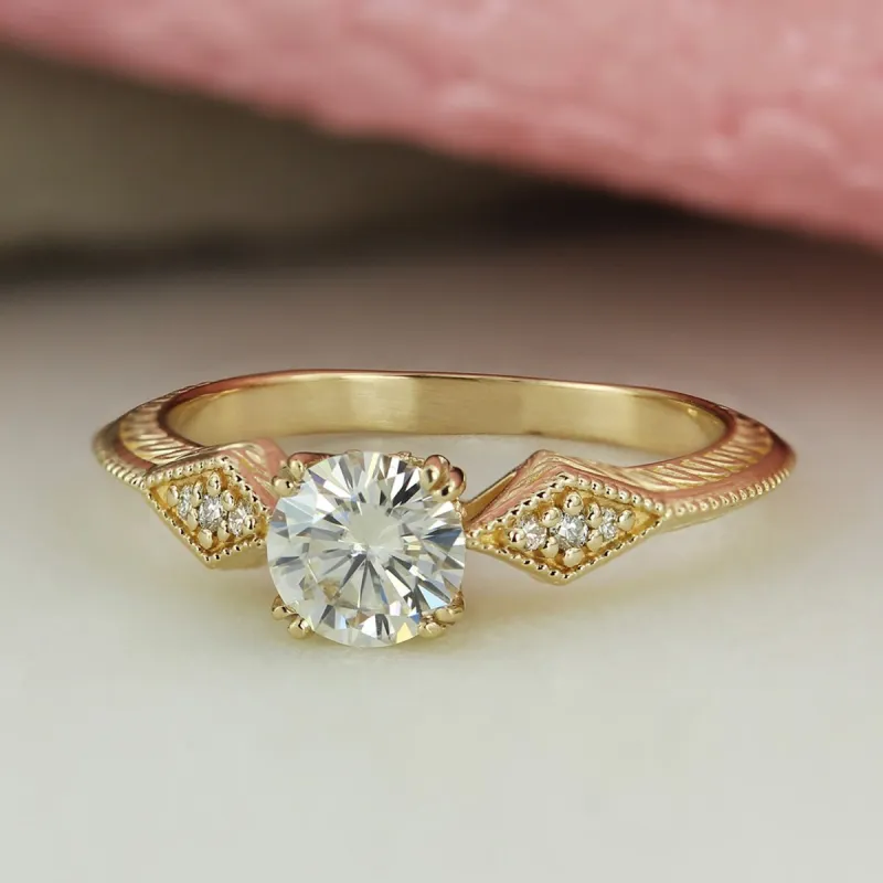 Auriya 14k Gold 1ct Vintage Moissanite and Diamond Engagement Ring 1/10ct TW sold by Zulily