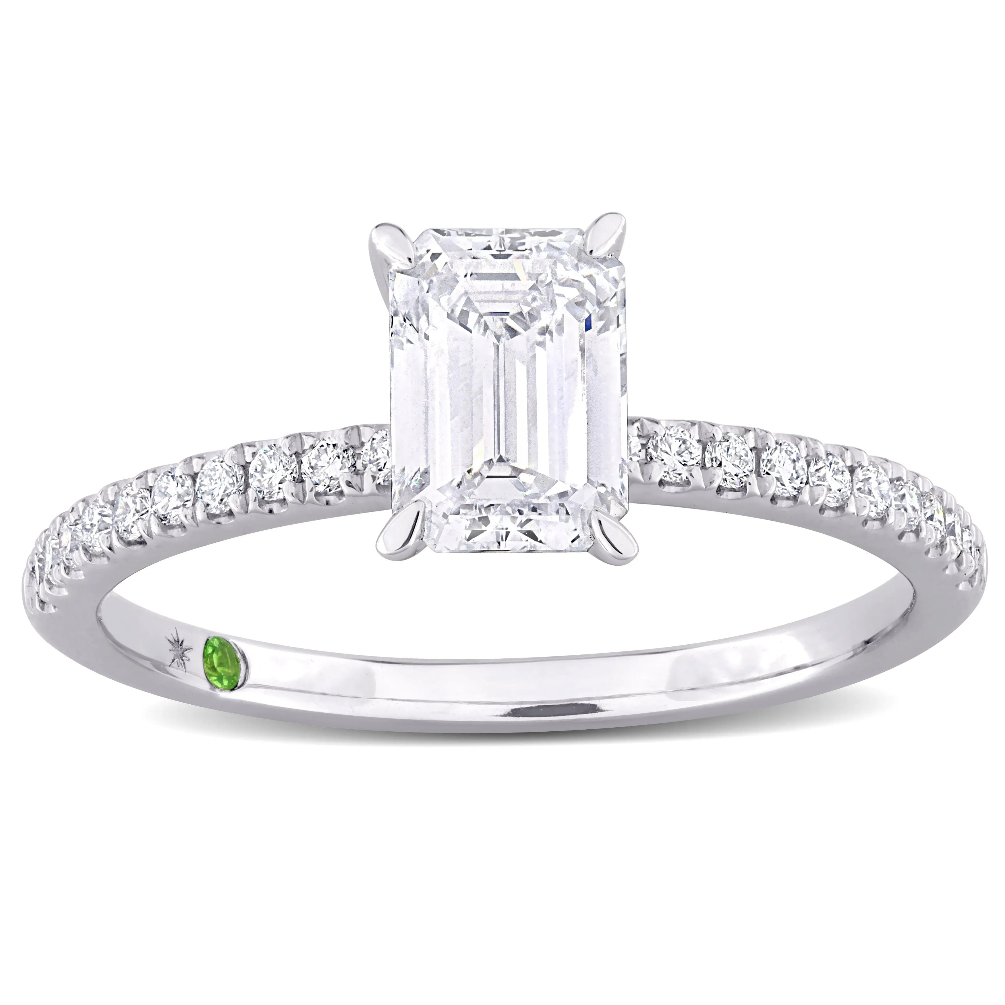 Created Forever 1 1/6ct TDW Emerald-Cut Lab-Grown Diamond and Tsavorite Accent Engagement Ring in 14k White Gold sold by Zulily product image thumbnail 2