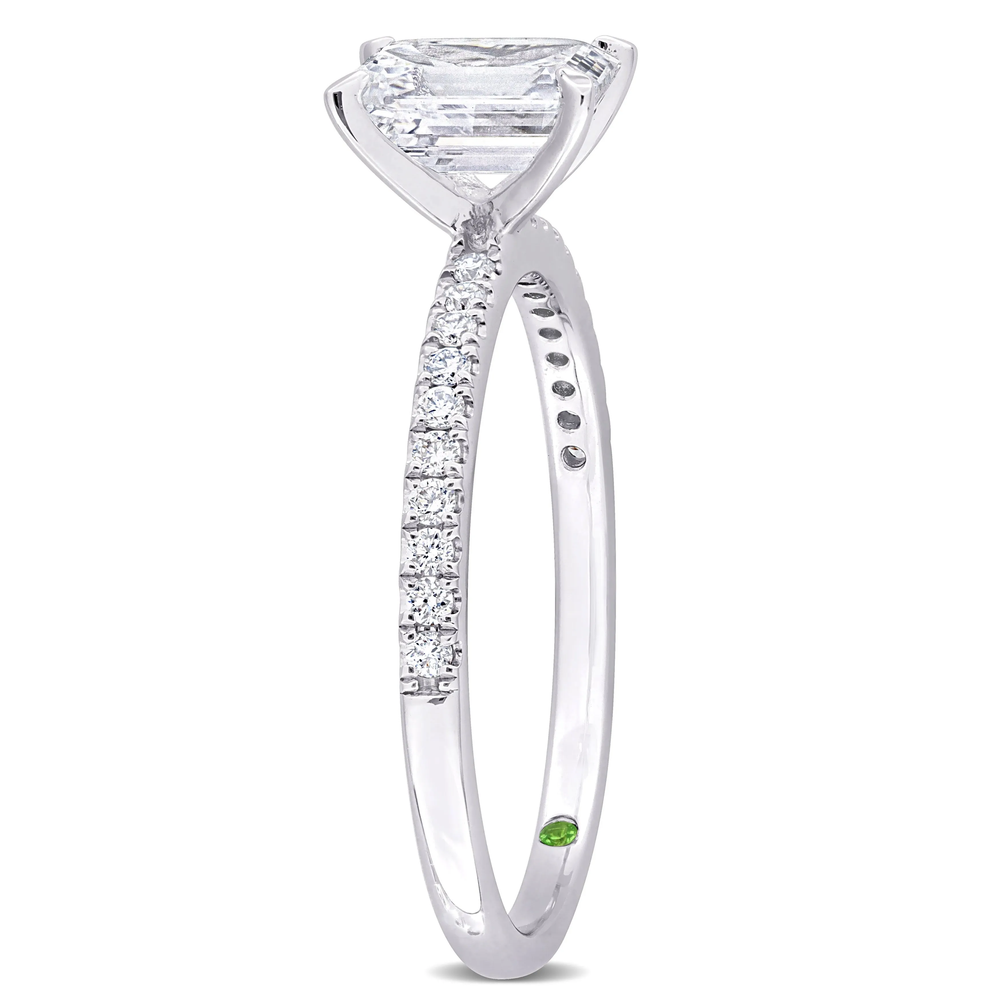 Created Forever 1 1/6ct TDW Emerald-Cut Lab-Grown Diamond and Tsavorite Accent Engagement Ring in 14k White Gold sold by Zulily product image thumbnail 3