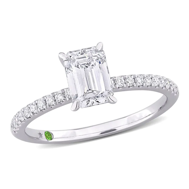 Created Forever 1 1/6ct TDW Emerald-Cut Lab-Grown Diamond and Tsavorite Accent Engagement Ring in 14k White Gold sold by Zulily