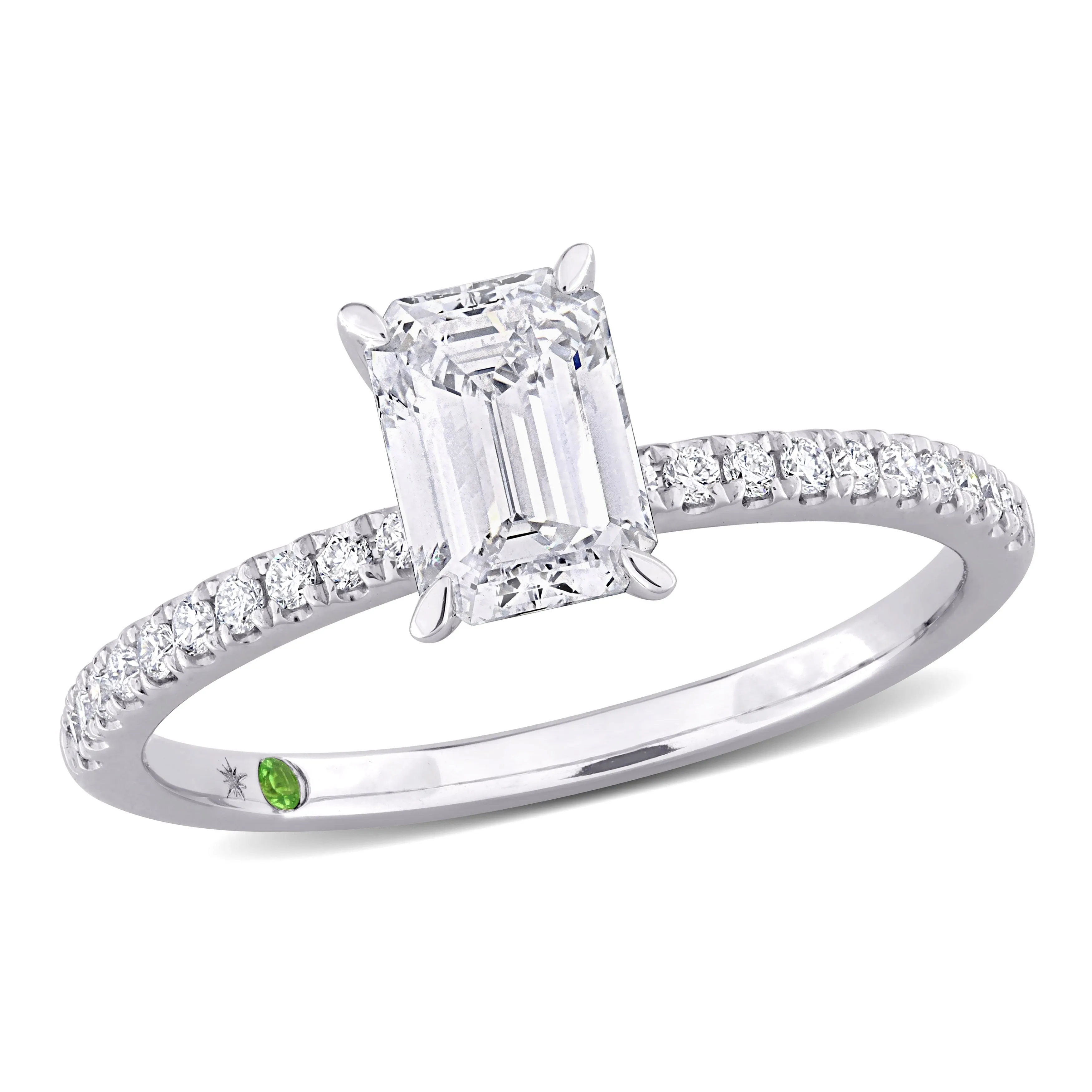 Created Forever 1 1/6ct TDW Emerald-Cut Lab-Grown Diamond and Tsavorite Accent Engagement Ring in 14k White Gold sold by Zulily