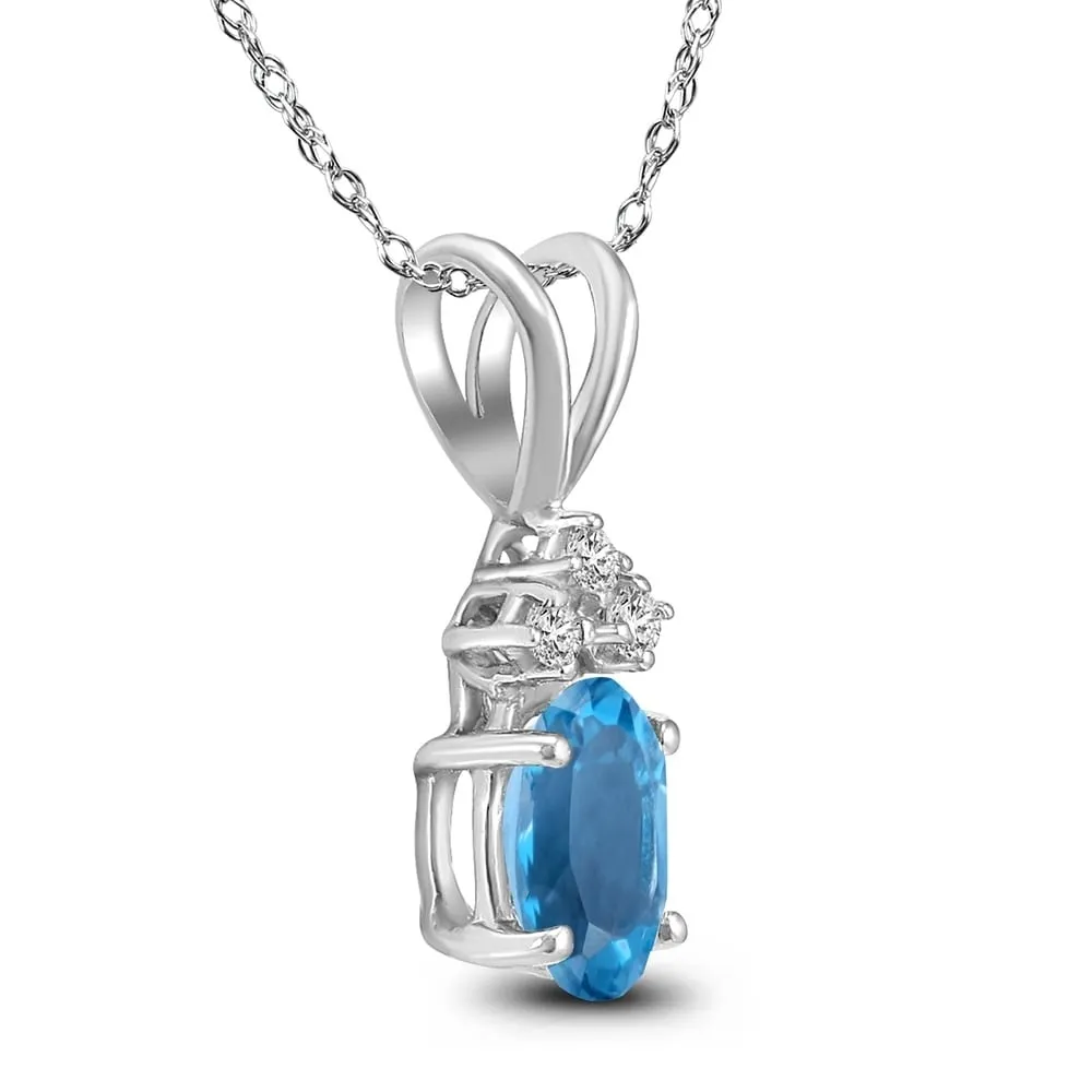 14K White Gold 8x6MM Oval Blue Topaz and Diamond Pendant sold by Zulily product image thumbnail 2