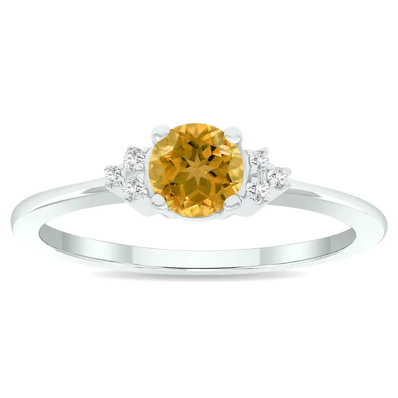 Women's Citrine and Diamond Half Moon Ring in 10K White Gold sold by Zulily